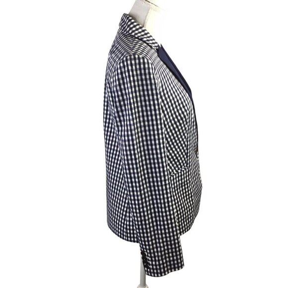 J. Crew NWT Puckered Gingham Seersucker Blazer Jacket Navy Blue Size 6 G2016 - Picture 5 of 10